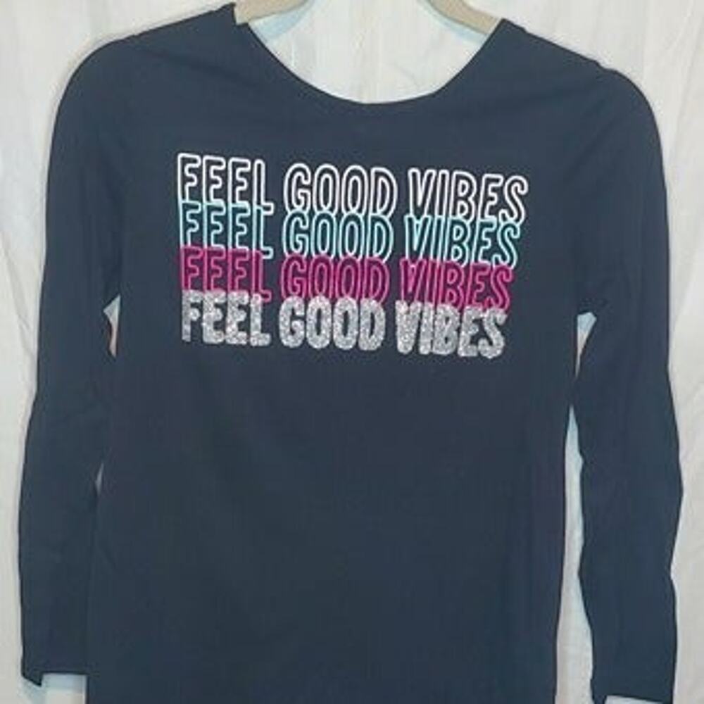 Girls Black Feel Good Vibe Long Sleeve Shirt Top Size 14/16 by Justice